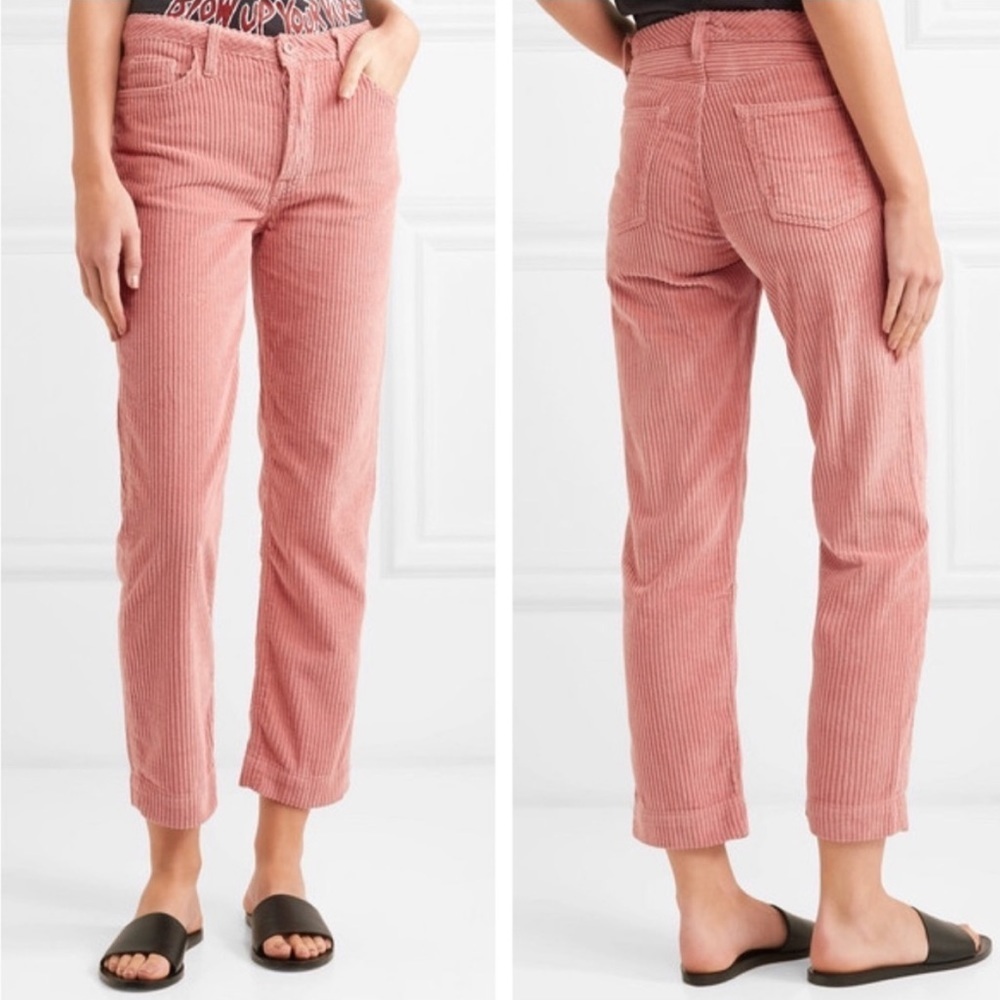 GRLFRND Pink Corduroy Ankle-Length Straight Pants